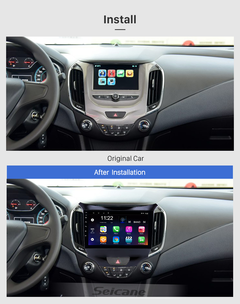 Seicane 2015-2018 Chevrolet Cruze Android 8.1 HD Pantalla táctil de 9 pulgadas Unidad principal Bluetooth GPS Radio de navegación con soporte AUX OBD2 SWC Carplay Seicane 2015-2018 Chevrolet Cruze Android 8.1 HD Pantalla táctil de 9 pulgadas Unidad principal Bluetooth GPS Radio de navegación con soporte AUX OBD2 SWC Carplay