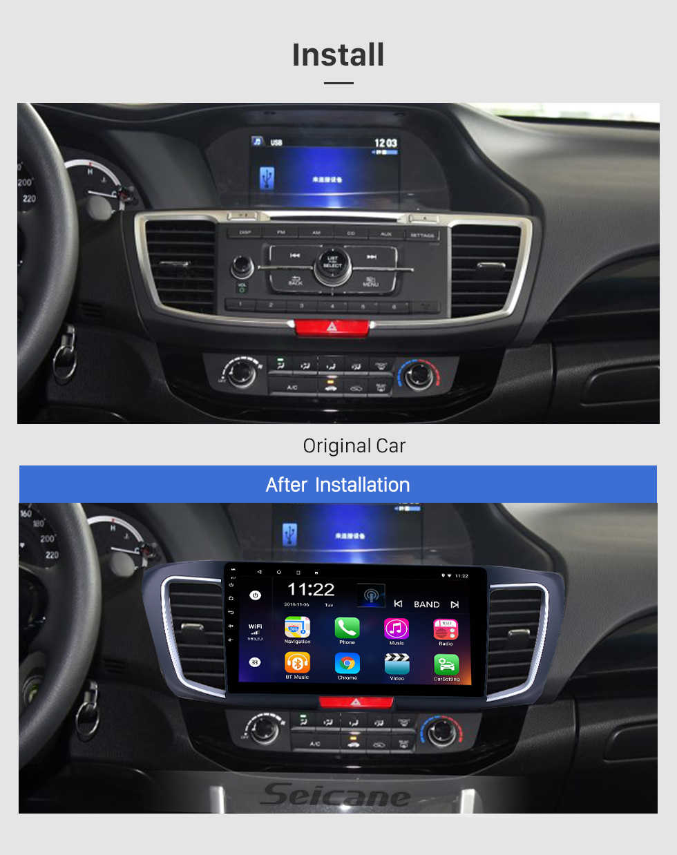 Seicane 10,1 pouces Android 9.0 Radio de navigation GPS pour 2013 Honda Accord 9 Version Basse Bluetooth HD à écran tactile WIFI Support de Carplay caméra de recul Seicane 10,1 pouces Android 9.0 Radio de navigation GPS pour 2013 Honda Accord 9 Version Basse Bluetooth HD à écran tactile WIFI Support de Carplay caméra de recul