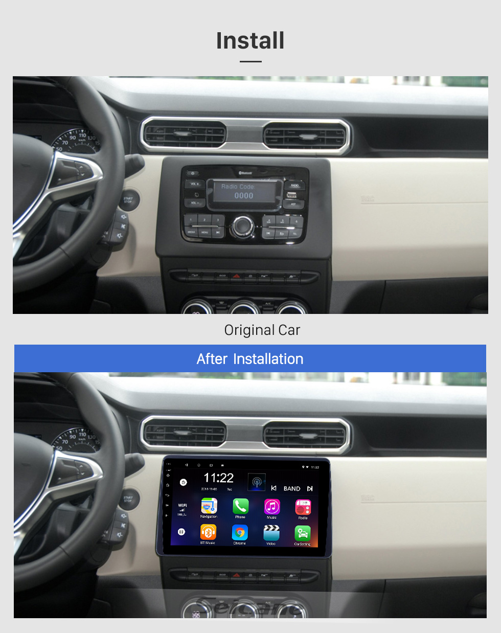 Seicane 10,1 pouces Android 8.1 Radio de navigation GPS pour 2018 Renault Duster avec support tactile HD Bluetooth Prise en charge du contrôle de volant Carplay Seicane 10,1 pouces Android 8.1 Radio de navigation GPS pour 2018 Renault Duster avec support tactile HD Bluetooth Prise en charge du contrôle de volant Carplay