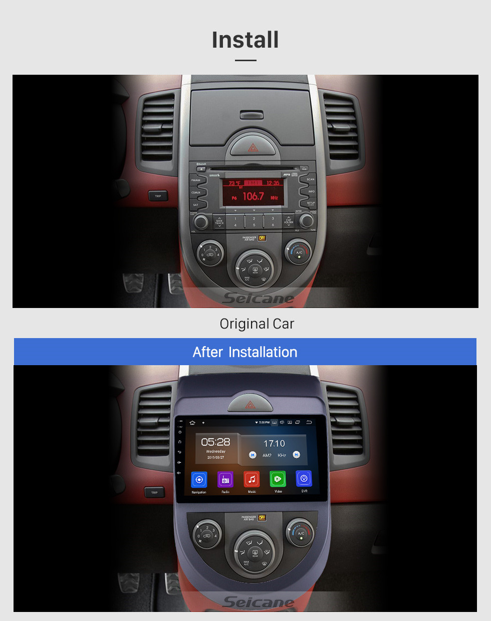 Seicane 2010-2013 Kia Soul Android 9.0 9-Zoll-GPS-Navigationsradio Bluetooth HD-Touchscreen WIFI USB Carplay-Unterstützung Rückfahrkamera Seicane 2010-2013 Kia Soul Android 9.0 9-Zoll-GPS-Navigationsradio Bluetooth HD-Touchscreen WIFI USB Carplay-Unterstützung Rückfahrkamera
