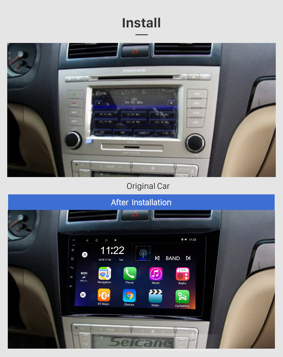 Seicane HD Touchscreen 9 polegada Android 8.1 GPS Rádio de Navegação para 2009-2015 Geely Emgrand EC8 com suporte a Bluetooth AUX Carplay TPMS Seicane HD Touchscreen 9 polegada Android 8.1 GPS Rádio de Navegação para 2009-2015 Geely Emgrand EC8 com suporte a Bluetooth AUX Carplay TPMS