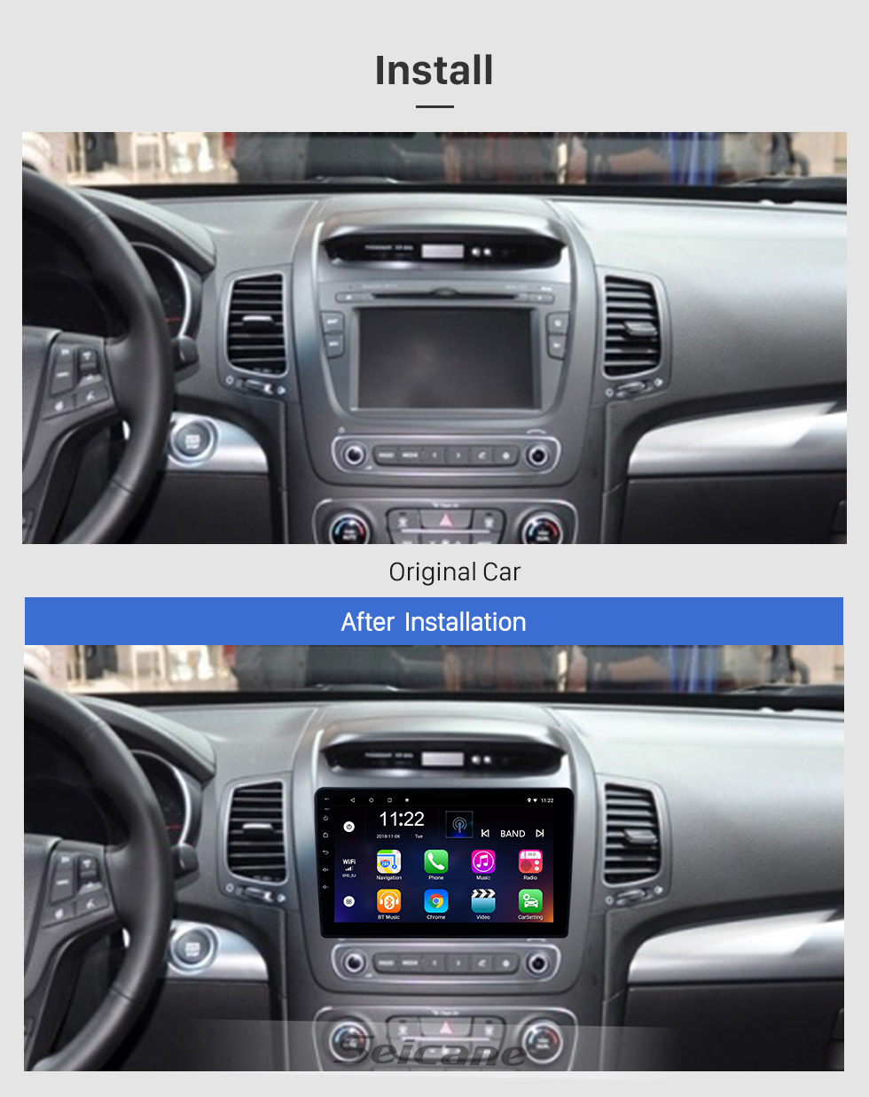 Seicane 2013-2014 Hyundai Sorento Versión baja Android 8.1 HD Pantalla táctil 9 pulgadas Bluetooth Navegación GPS Radio soporte SWC Carplay Seicane 2013-2014 Hyundai Sorento Versión baja Android 8.1 HD Pantalla táctil 9 pulgadas Bluetooth Navegación GPS Radio soporte SWC Carplay