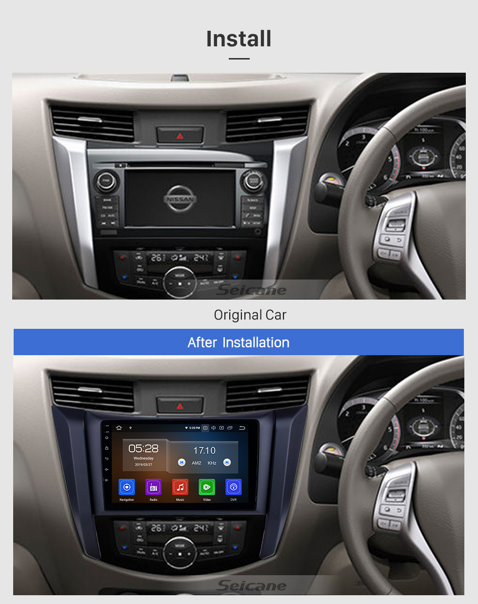 Seicane 2017-2018 Nissan Navara / NP300 / Frontier Android 9.0 9 pulgadas Navegación GPS Radio Bluetooth HD Pantalla táctil Carplay soporte Cámara de respaldo