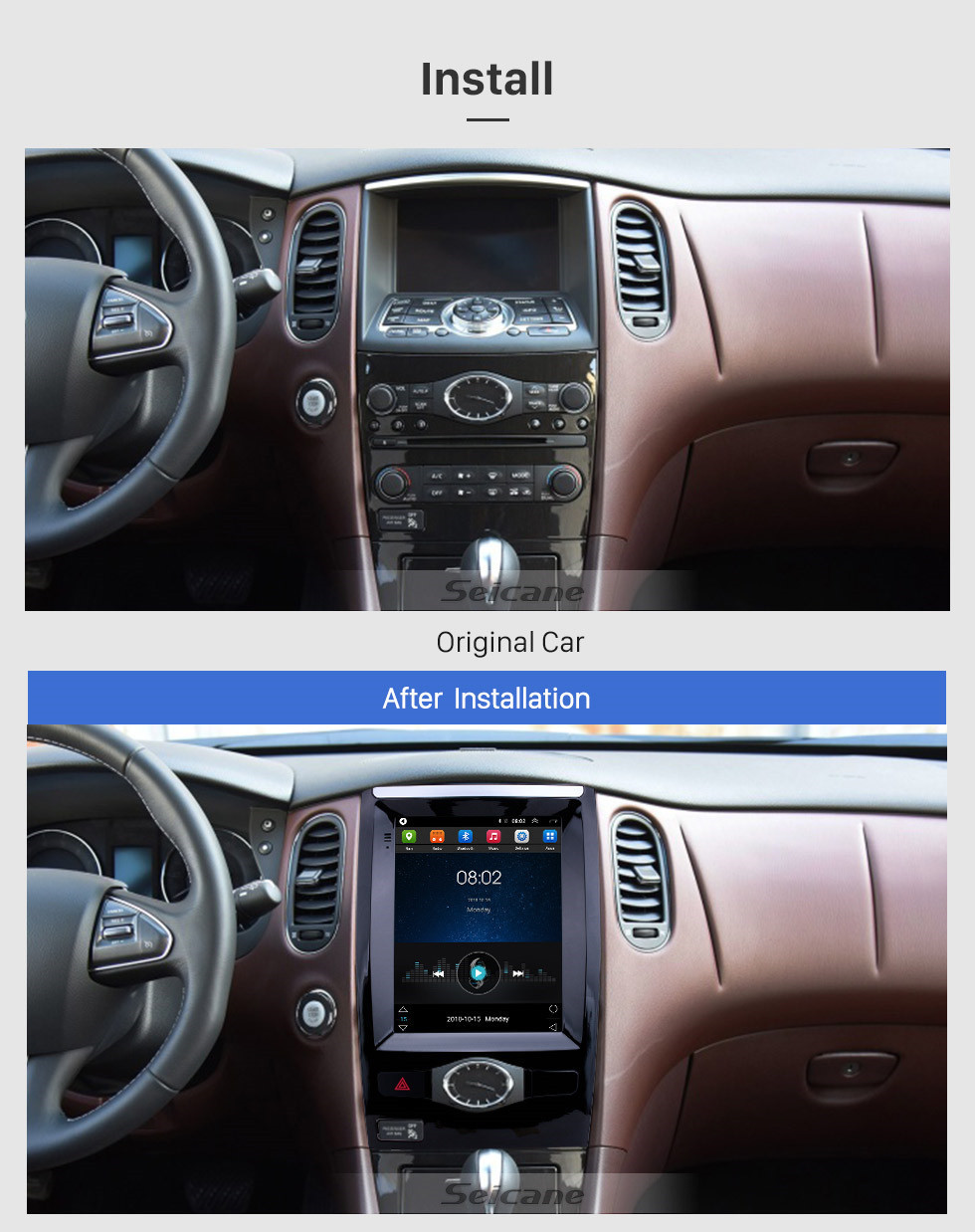 Seicane 2013-2017 Nissan Infiniti QX50 9.7 inch Android 9.1 GPS Navigation Radio with HD Touchscreen Bluetooth WIFI support Carplay Rear camera Seicane 2013-2017 Nissan Infiniti QX50 9.7 inch Android 9.1 GPS Navigation Radio with HD Touchscreen Bluetooth WIFI support Carplay Rear camera