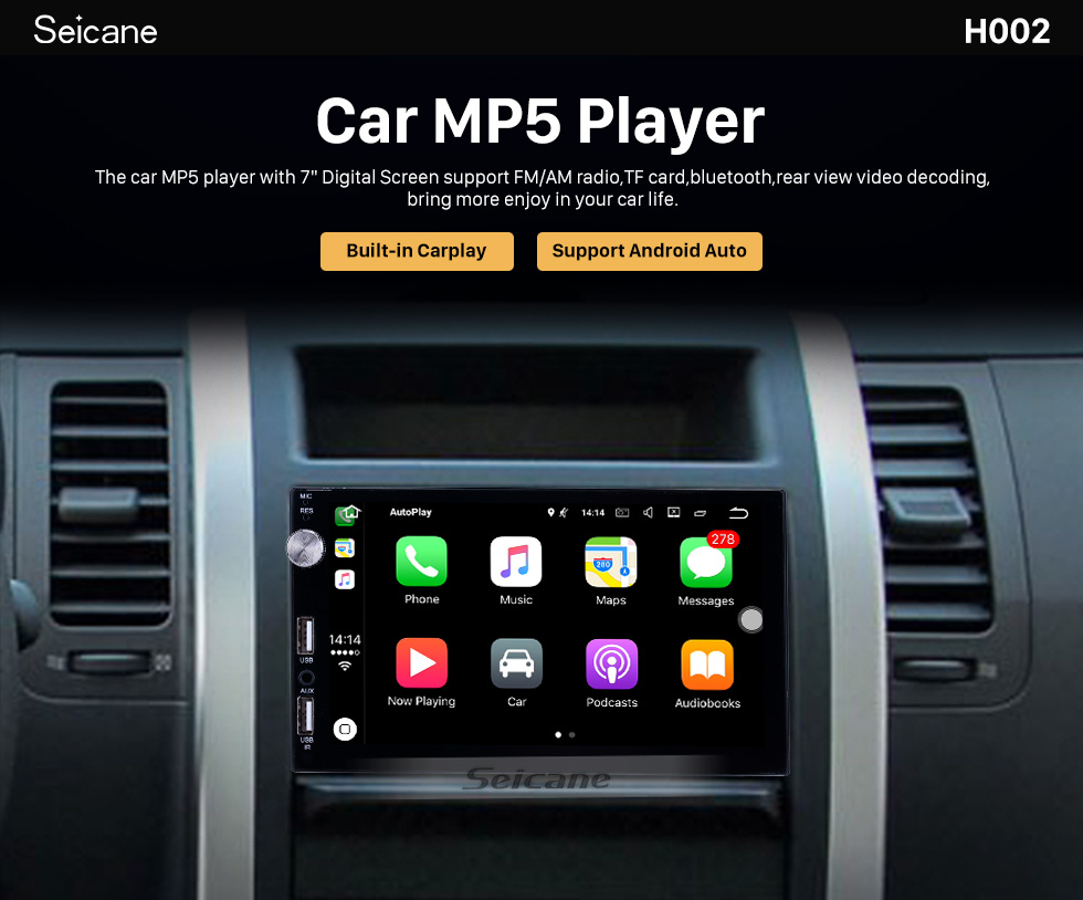 Seicane Plug and Play Carplay Écran tactile Radio Récepteur Bluetooth Musique MP5 Player Prise en charge IOS IPhone Siri Contrôle vocal du microphone Caméra de recul Contrôle au volant Seicane Plug and Play Carplay Écran tactile Radio Récepteur Bluetooth Musique MP5 Player Prise en charge IOS IPhone Siri Contrôle vocal du microphone Caméra de recul Contrôle au volant