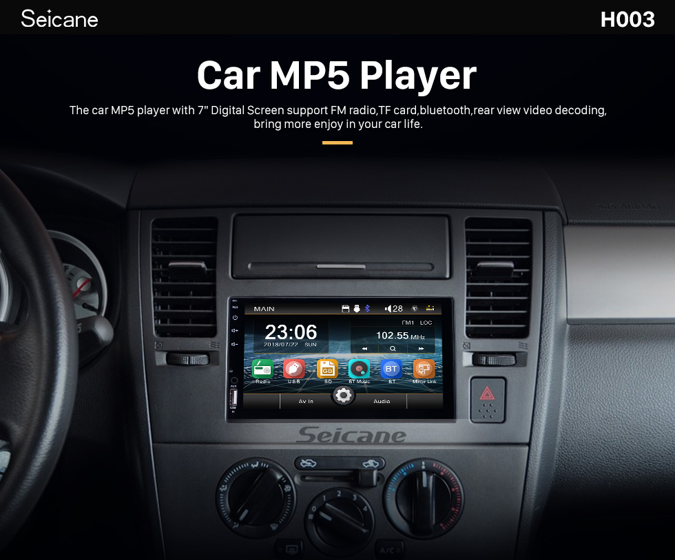 Seicane 7-дюймовый сенсорный экран MP5 Player Mirror Link Музыка Bluetooth-радио для универсальной поддержки Управление рулем Камера заднего вида