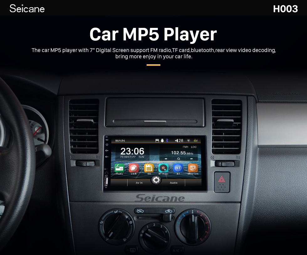 Seicane 7 Zoll Touchscreen MP5 Player Mirror Link Musik Bluetooth Radio für universelle Unterstützung Lenkradsteuerung Rückfahrkamera