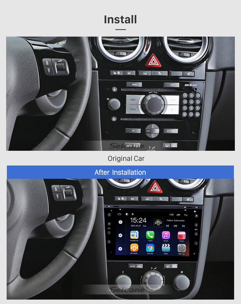 Seicane Android 9.0 7 pouces pour 2005 2006 2007-2011 Opel Astra / Antara / Vectra / Corsa / Zafira Radio HD Système de navigation GPS à écran tactile avec prise en charge Bluetooth Carplay DVR