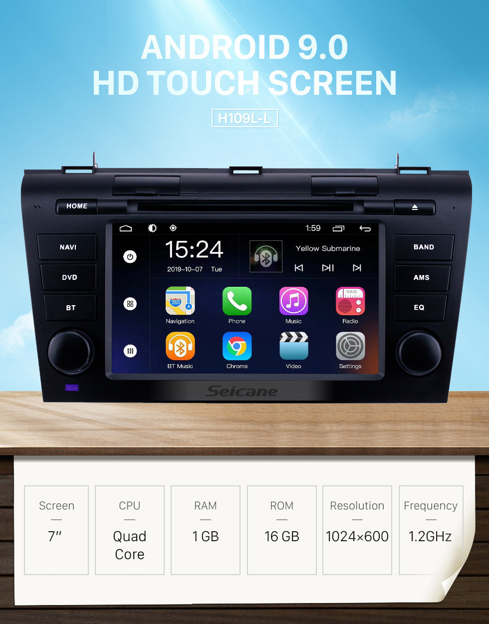 Seicane Сенсорный экран HD для 2007 2008 2009 Mazda 3 Radio Android 9.0 7-дюймовый GPS-навигатор Поддержка Bluetooth Управление рулем Carplay