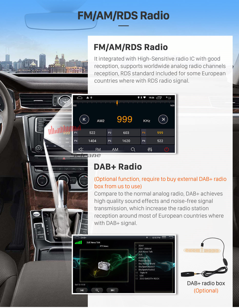 Seicane 6.2 polegadas Android 9.0 para Universal Radio GPS Sistema de Navegação com HD Touchscreen Bluetooth suporte Carplay Mirror Link