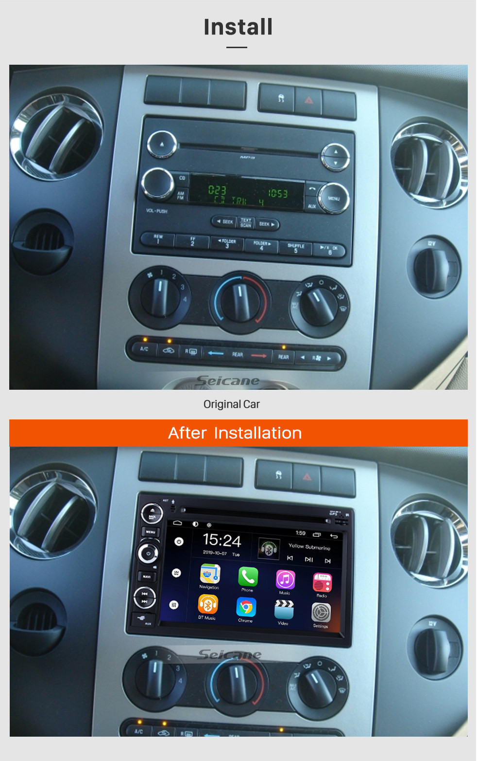 Seicane OEM 7 pulgadas Android 9.0 Radio Sistema de navegación GPS para 2005-2009 Ford Mustang con reproductor de DVD Bluetooth HD 1024 * 600 pantalla táctil OBD2 DVR Cámara de visión trasera TV 1080P Video USB SD 3G WIFI Control del volante Seicane OEM 7 pulgadas Android 9.0 Radio Sistema de navegación GPS para 2005-2009 Ford Mustang con reproductor de DVD Bluetooth HD 1024 * 600 pantalla táctil OBD2 DVR Cámara de visión trasera TV 1080P Video USB SD 3G WIFI Control del volante