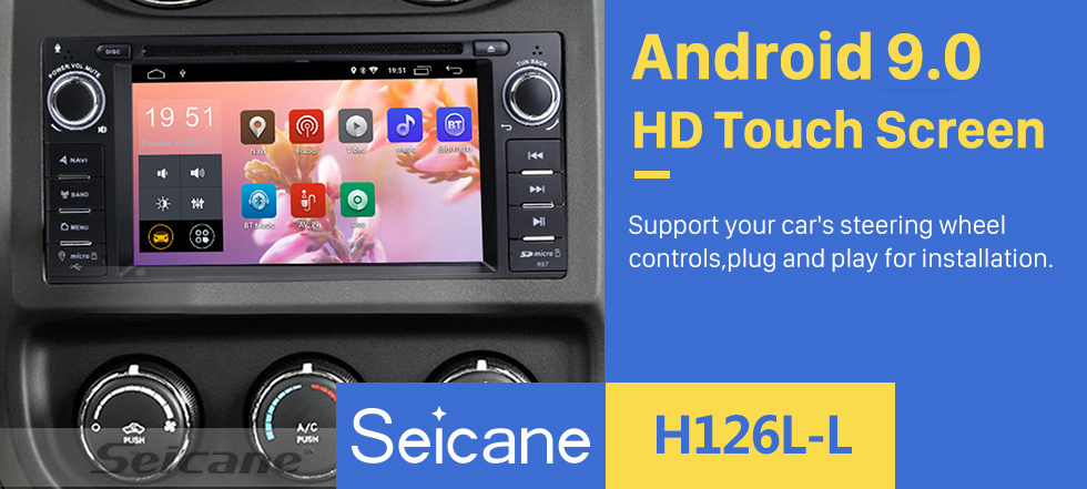 Seicane No painel 2007-2013 Jeep Wrangler ilimitado Atualização de rádio de 7 polegadas com Android 9.0 DVD Player Bluetooth Navegação GPS Sistema de áudio do carro Tela sensível ao toque Wi-Fi 3G Link de espelho 3G OBD2 Câmera de backup DVR AUX