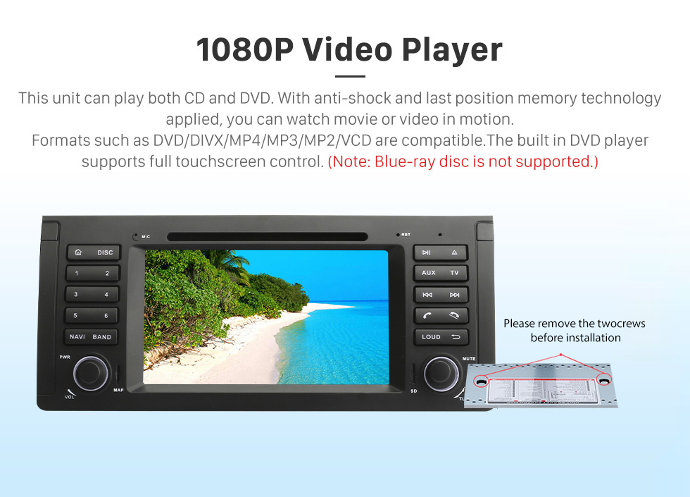 Seicane 7 pulgadas Android 9.0 Muti-touch Screen autoradio DVD Player para 2000-2007 BMW X5 E53 3.0i 3.0d 4.4i 4.6is 4.8is 1996-2003 BMW 5 Series E39 con sistema de navegación GPS Sistema de audio Canbus Bluetooth WIFI Enlace espejo USB 1080P DVR