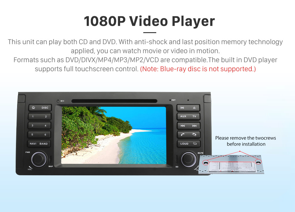 Seicane 7 polegadas Android 9.0 Tela Multi-touch autoradio DVD Player para 2000-2007 BMW X5 E53 3.0i 3.0d 4.4i 4.6is 4.8is 1996-2003 BMW 5 Série E39 com navegação GPS Sistema de áudio Canbus Bluetooth WIFI Espelho Link USB 1080P DVR