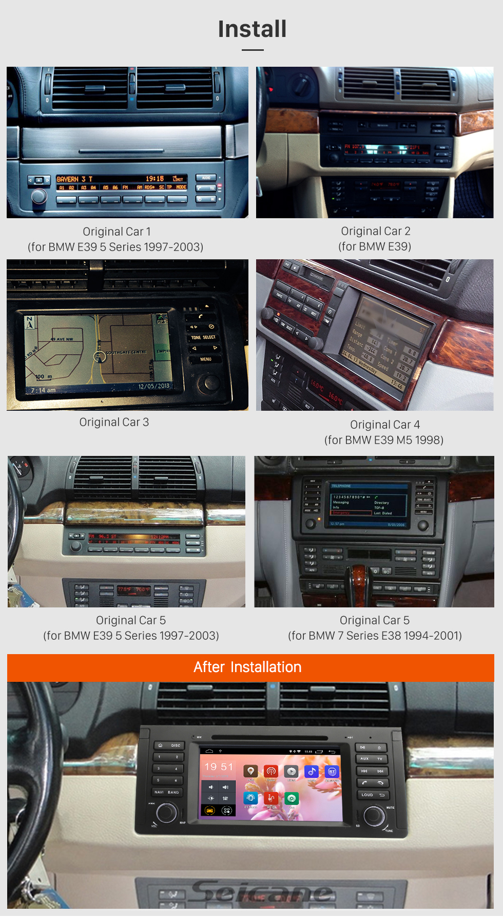 Seicane 7 inch Android 9.0 Muti-touch Screen autoradio DVD Player for 2000-2007 BMW X5 E53 3.0i 3.0d 4.4i 4.6is 4.8is 1996-2003 BMW 5 Series E39 with GPS Navigation Audio system Canbus Bluetooth WIFI Mirror Link USB 1080P DVR Seicane 7 inch Android 9.0 Muti-touch Screen autoradio DVD Player for 2000-2007 BMW X5 E53 3.0i 3.0d 4.4i 4.6is 4.8is 1996-2003 BMW 5 Series E39 with GPS Navigation Audio system Canbus Bluetooth WIFI Mirror Link USB 1080P DVR