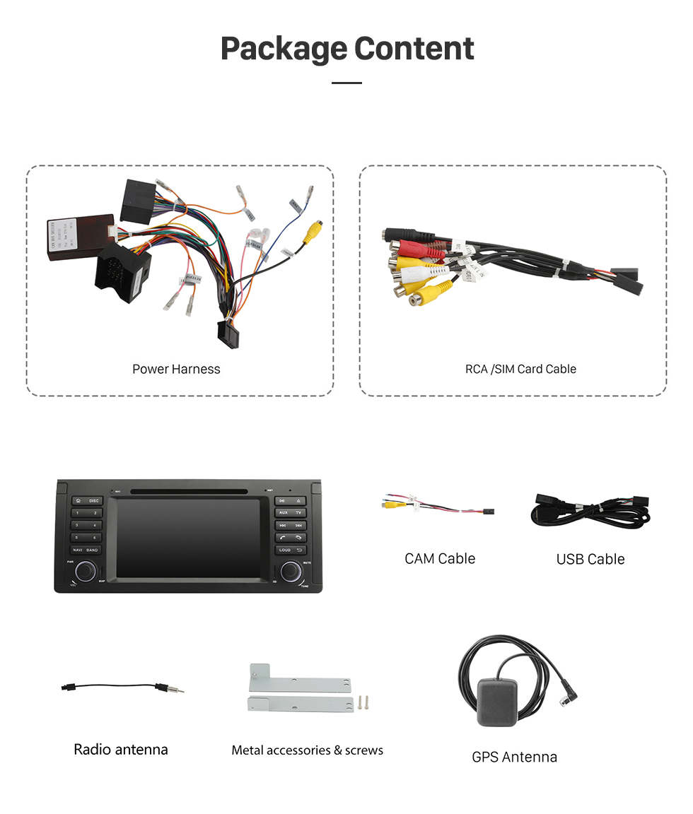 Seicane Lecteur DVD autoradio à écran multi-touch Android 9.0 de 7 pouces pour 2000-2007 BMW X5 E53 3.0i 3.0d 4.4i 4.6is 4.8is 1996-2003 BMW Série 5 E39 avec système audio de navigation GPS Canbus Bluetooth WIFI Lien miroir USB 1080P DVR