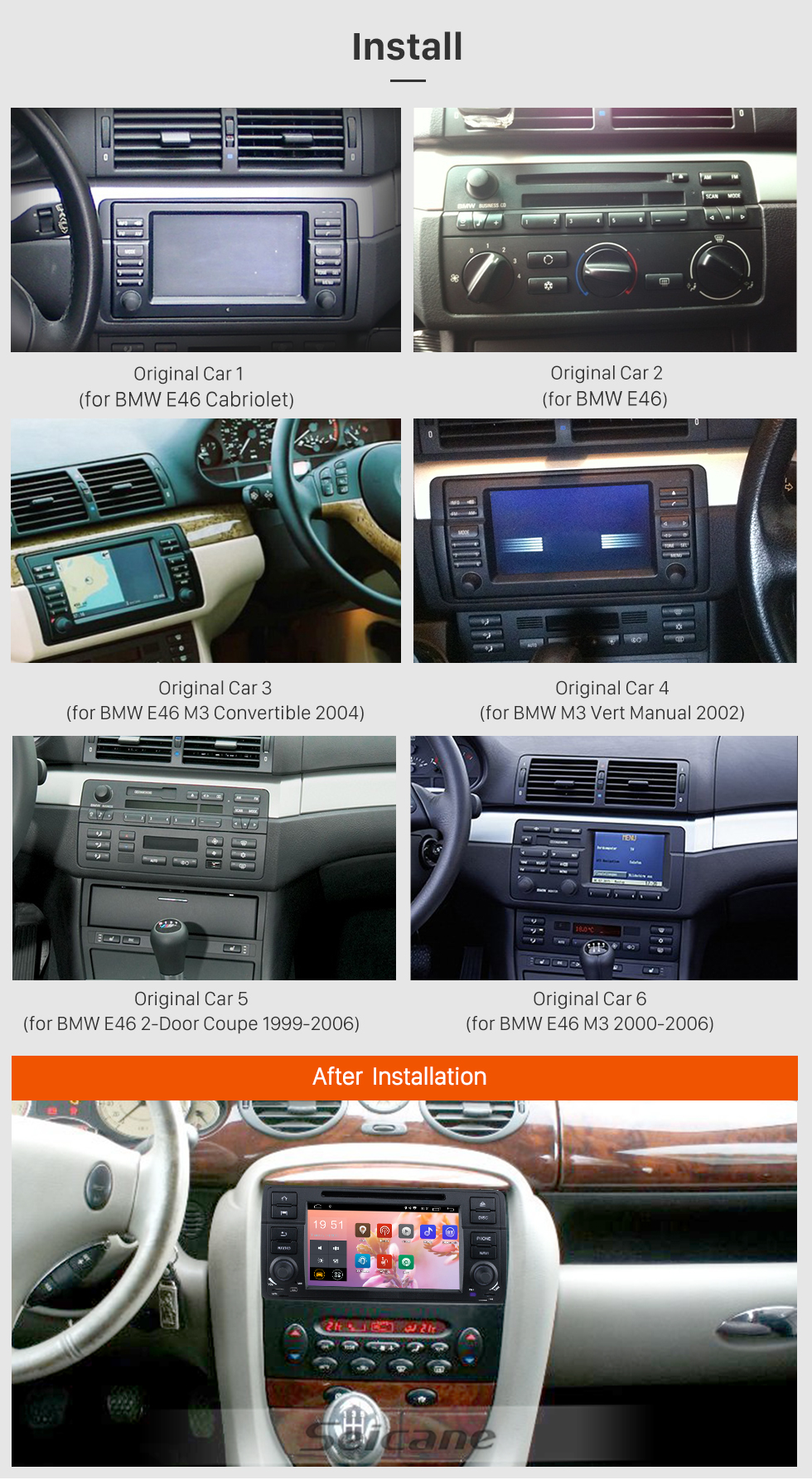 Seicane 7 polegadas Android 9.0 In Dash Radio Para 2000-2006 BMW Série 3 M3 E46 316i Rover 75 MG ZT Navegação GPS Carro DVD Player Sistema de áudio Bluetooth Rádio Música Suporte de espelho Link de espelho 3G WiFi DAB +