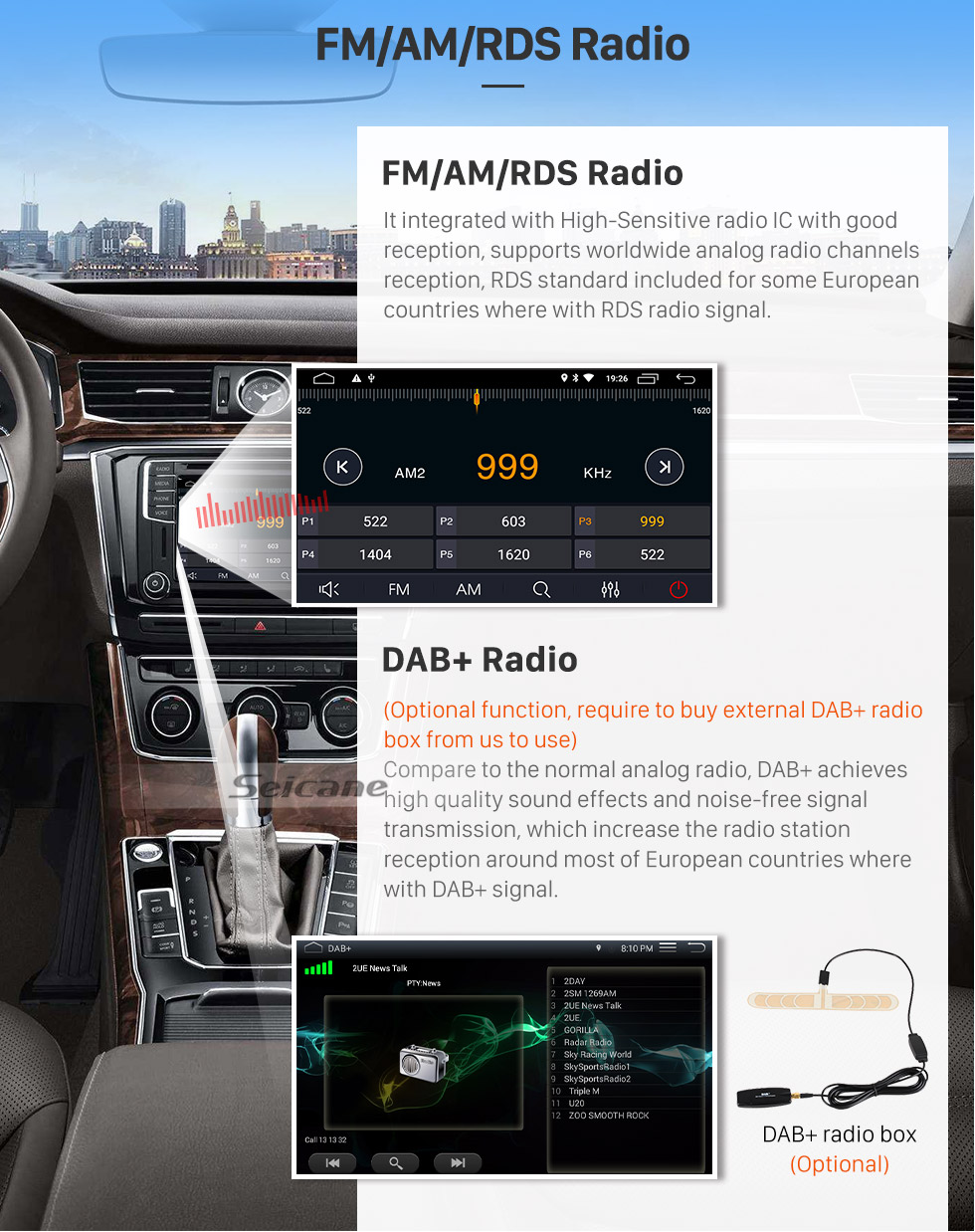 Seicane 7 pulgadas Android 9.0 In Dash Radio para 2000-2006 BMW 3 Series M3 E46 316i Rover 75 MG ZT Navegación GPS Coche Reproductor de DVD Sistema de audio Bluetooth Radio Soporte de música Enlace espejo 3G WiFi DAB +