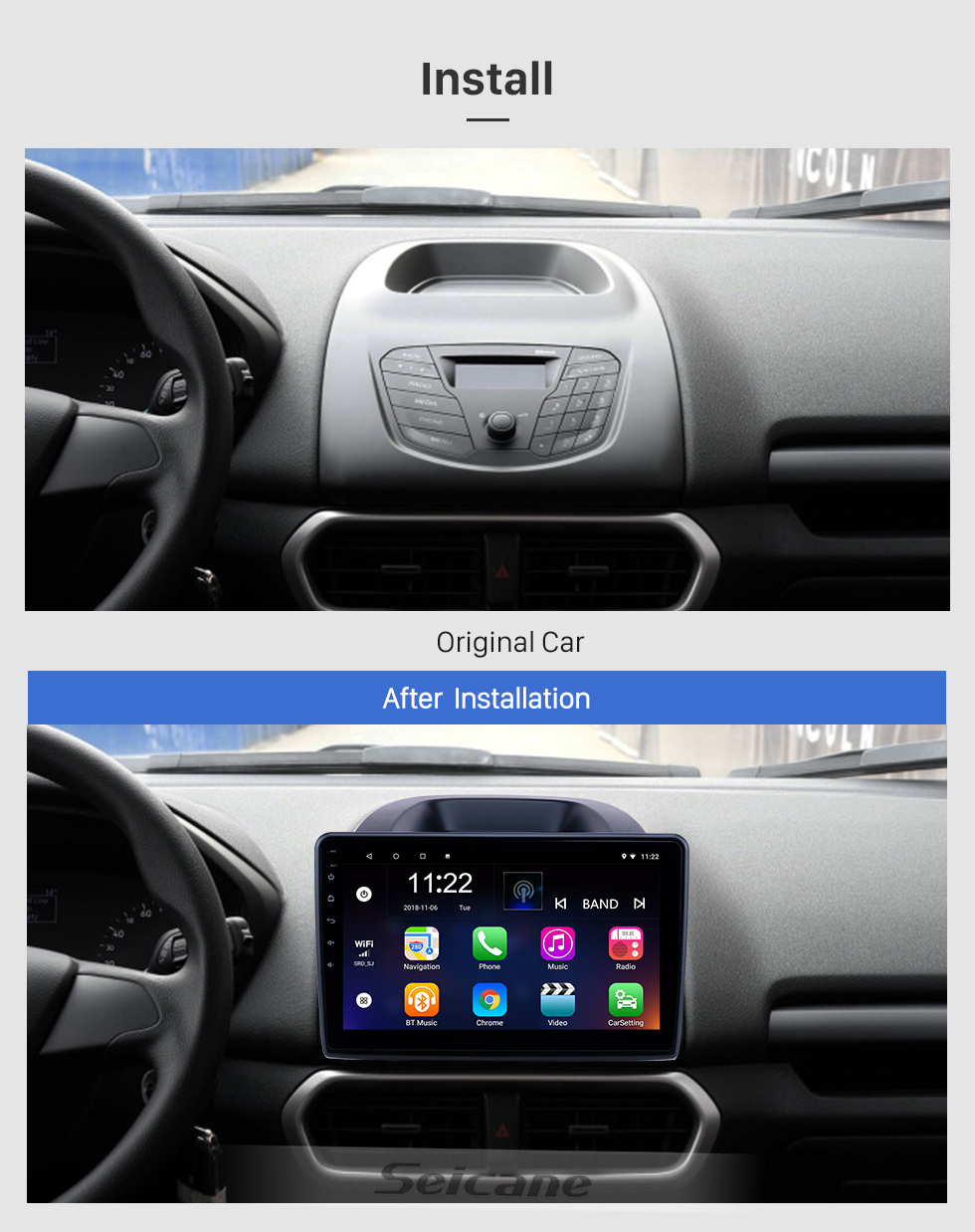 Seicane 10.1 inch GPS Navigation Radio Android 8.1 for 2018-2019 Ford Ecosport With HD Touchscreen Bluetooth support Carplay Backup camera Seicane 10.1 inch GPS Navigation Radio Android 8.1 for 2018-2019 Ford Ecosport With HD Touchscreen Bluetooth support Carplay Backup camera