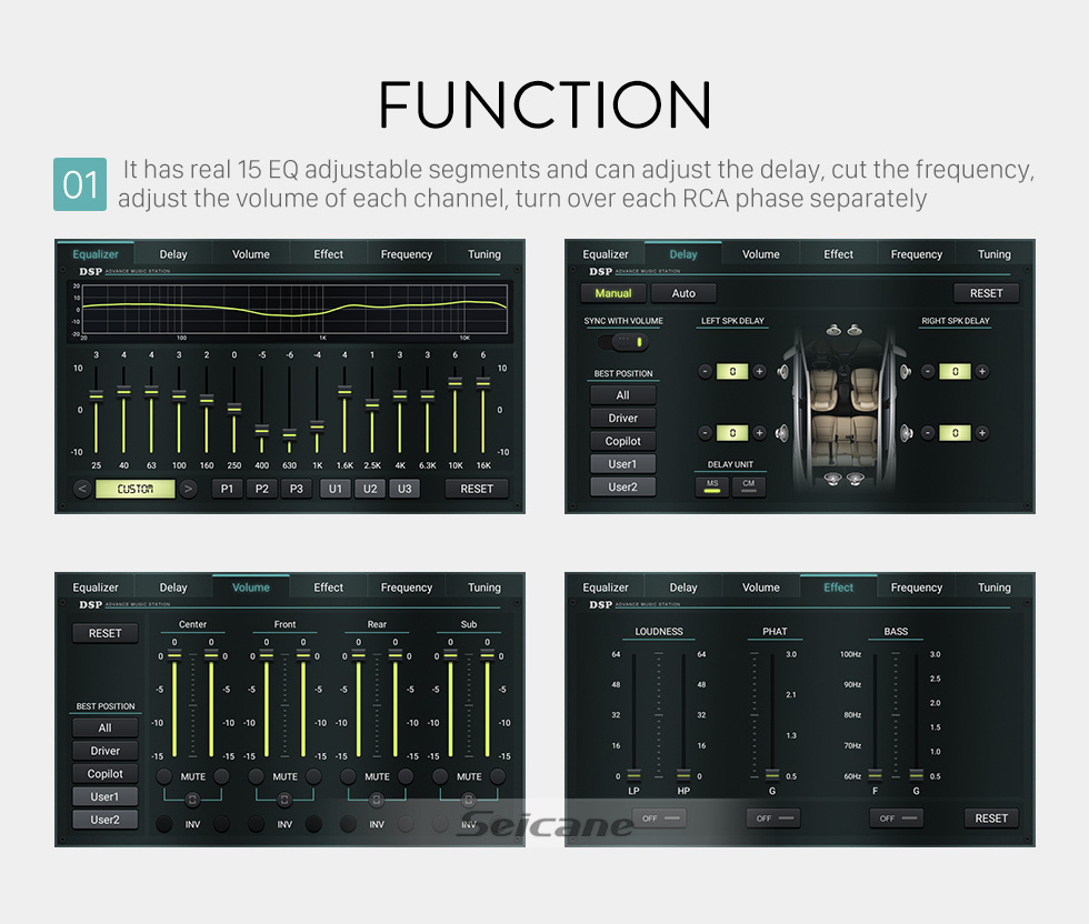 Seicane DSP-Car-Audio-Soundsystem für Autoradios der H2 H3-Serie mit 6 Cinch-Ausgängen echte 15 EQ-einstellbare Segmente 3 Arten von Crossover-Modus