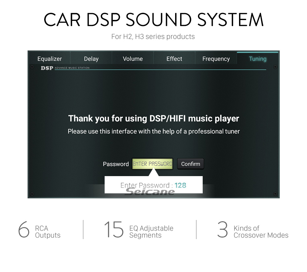 Seicane DSP-Car-Audio-Soundsystem für Autoradios der H2 H3-Serie mit 6 Cinch-Ausgängen echte 15 EQ-einstellbare Segmente 3 Arten von Crossover-Modus
