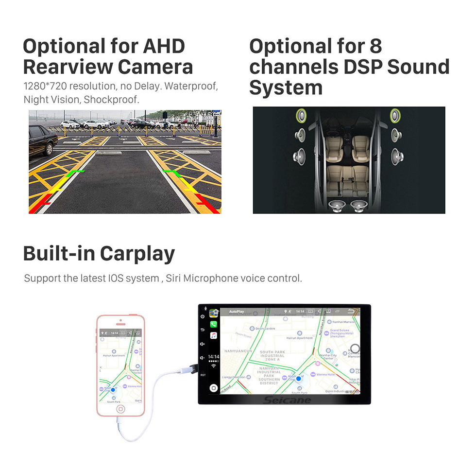 Seicane 13,6 polegadas Android 9.1 para 2002 2003 2004-2010 Toyota Pardo Radio GPS Navigation com HD Touchscreen Suporte para Bluetooth Carplay Mirror Link