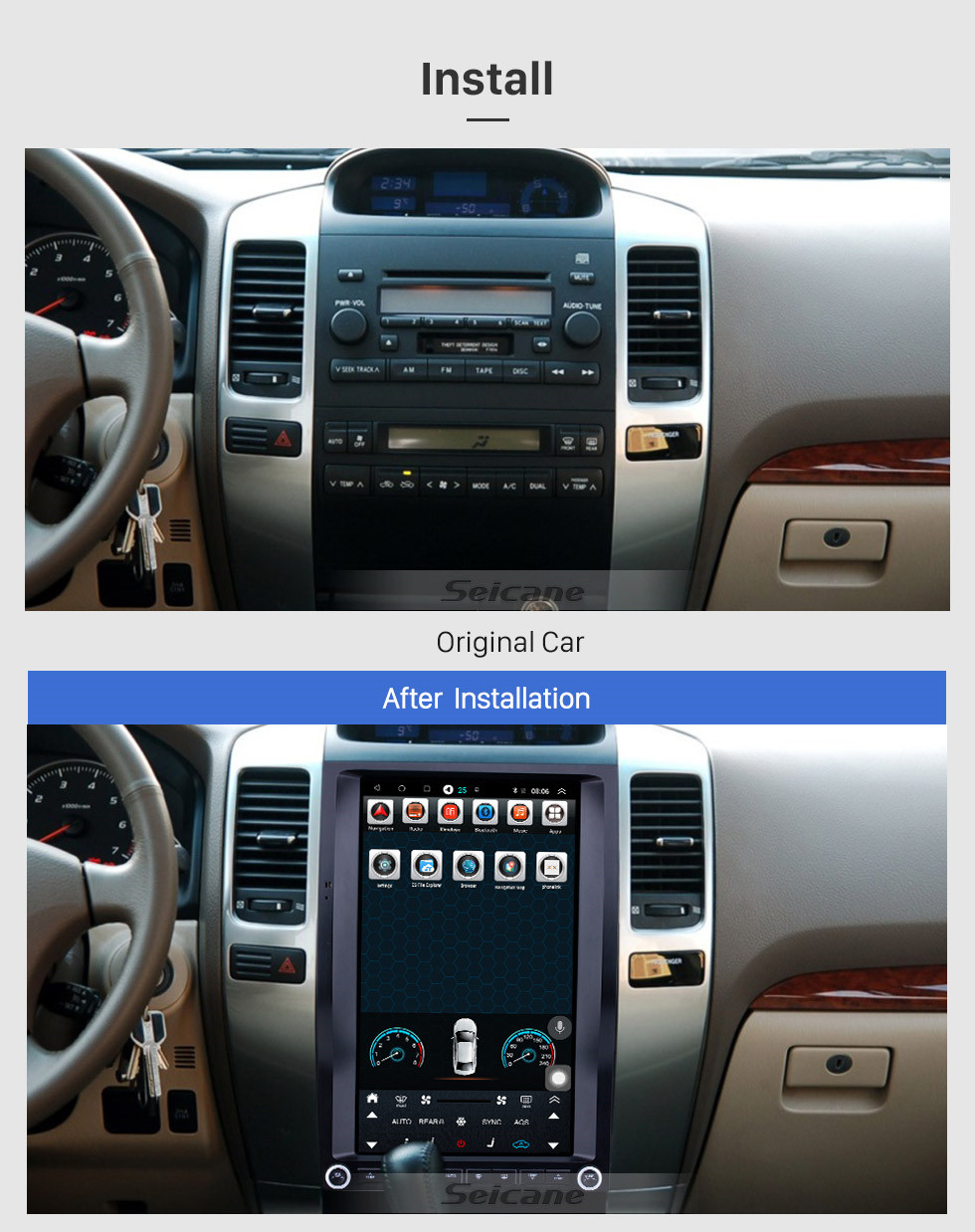 Seicane 13,6-дюймовый Android 9.1 для 2002 2003 2004-2010 Toyota Pardo Radio GPS-навигация с сенсорным экраном HD Поддержка Bluetooth Carplay Mirror Link Seicane 13,6-дюймовый Android 9.1 для 2002 2003 2004-2010 Toyota Pardo Radio GPS-навигация с сенсорным экраном HD Поддержка Bluetooth Carplay Mirror Link