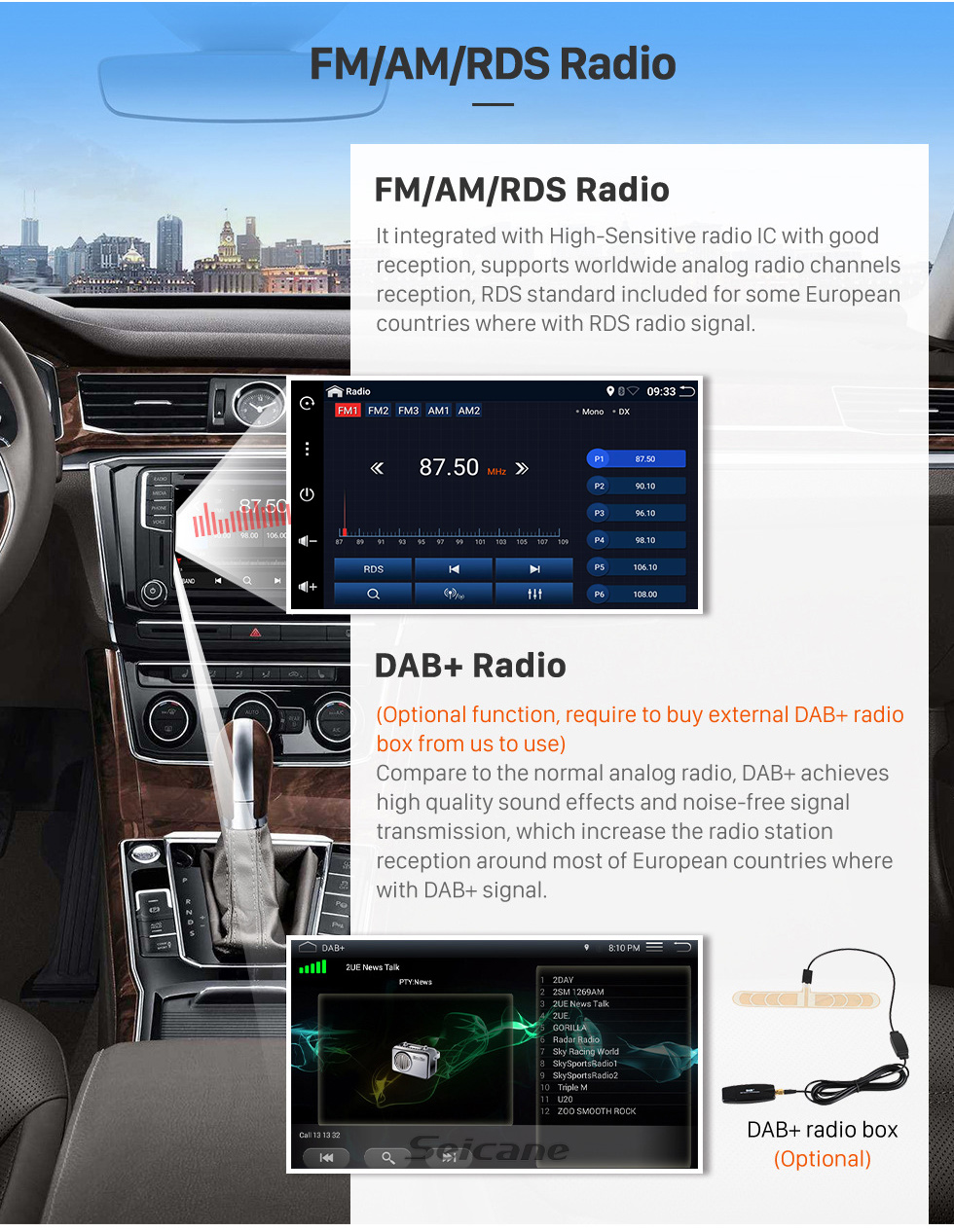 Seicane Android 10.0 10.1 pouces pour Universal Toyota Hyundai Kia Nissan Volkswagen Suzuki Honda Radio avec écran HD rotatif à 180 ° Navigation GPS Prise en charge Bluetooth WIFI Carplay DVR SWC