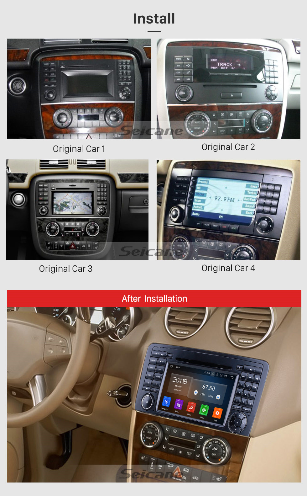 Seicane 7 inch Android 9.0 for 2006 2007 2008-2013 Mercedes Benz R Class W251 R280 R300 R320 R350 R500 R63 Radio GPS Navigation with HD Touchscreen Carplay Bluetooth support DVR Seicane 7 inch Android 9.0 for 2006 2007 2008-2013 Mercedes Benz R Class W251 R280 R300 R320 R350 R500 R63 Radio GPS Navigation with HD Touchscreen Carplay Bluetooth support DVR
