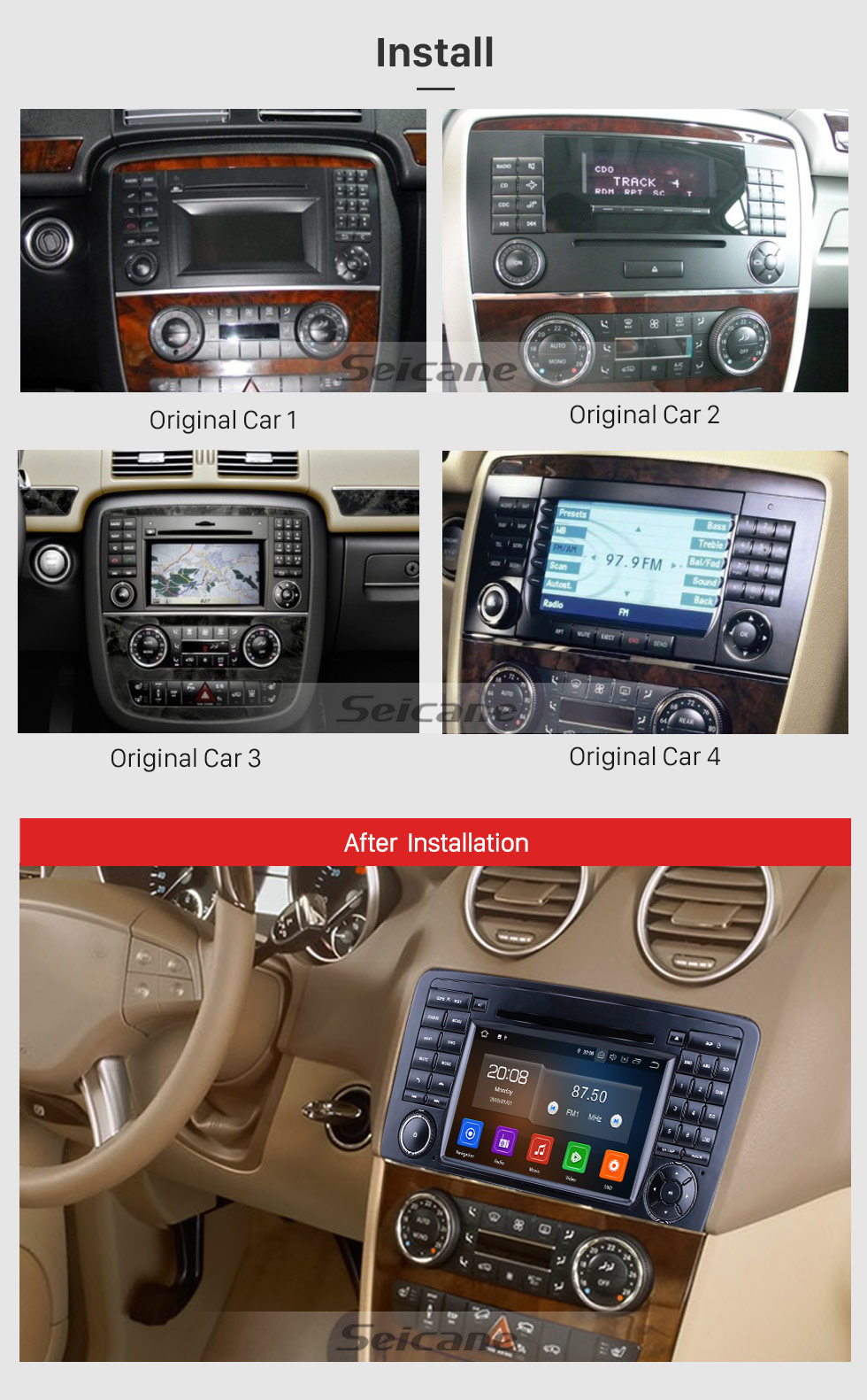 Seicane 7 inch Android 9.0 for 2006-2011 2012 2013 Mercedes Benz R Class W251 R280 R300 R320 R350 R500 R63 Radio with HD Touchscreen GPS Navigation Carplay Bluetooth support 1080P Seicane 7 inch Android 9.0 for 2006-2011 2012 2013 Mercedes Benz R Class W251 R280 R300 R320 R350 R500 R63 Radio with HD Touchscreen GPS Navigation Carplay Bluetooth support 1080P