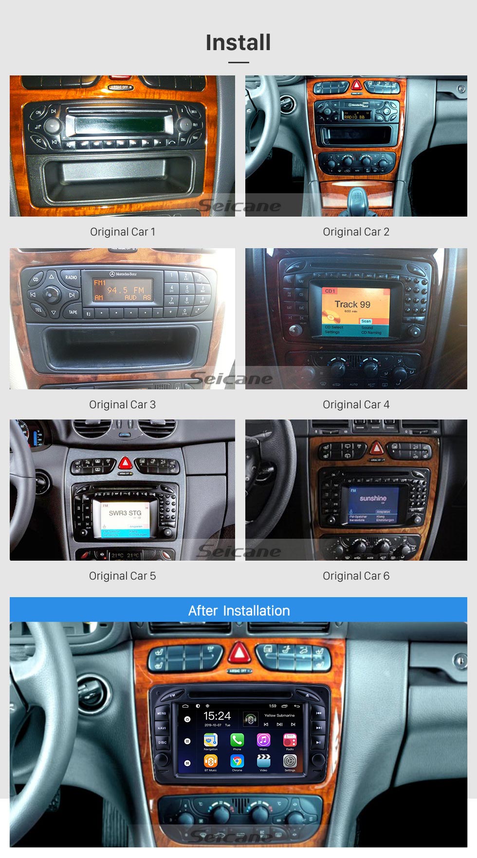 Seicane OEM 7 polegadas Android 9.0 para 1998 1999 2000-2006 Mercedes Benz Classe CLK W209 / G-Class W463 Rádio Bluetooth HD Touchscreen GPS Sistema de Navegação GPS suporte Carplay