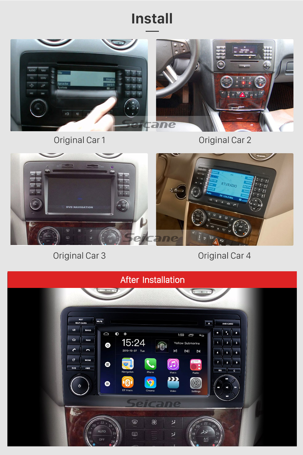 Seicane Android 9.0 7 pulgadas para Mercedes Benz ML CLASS W164 ML350 ML430 ML450 ML500 / GL CLASS X164 GL320 Radio HD Pantalla táctil Sistema de navegación GPS con soporte Bluetooth Carplay DVR