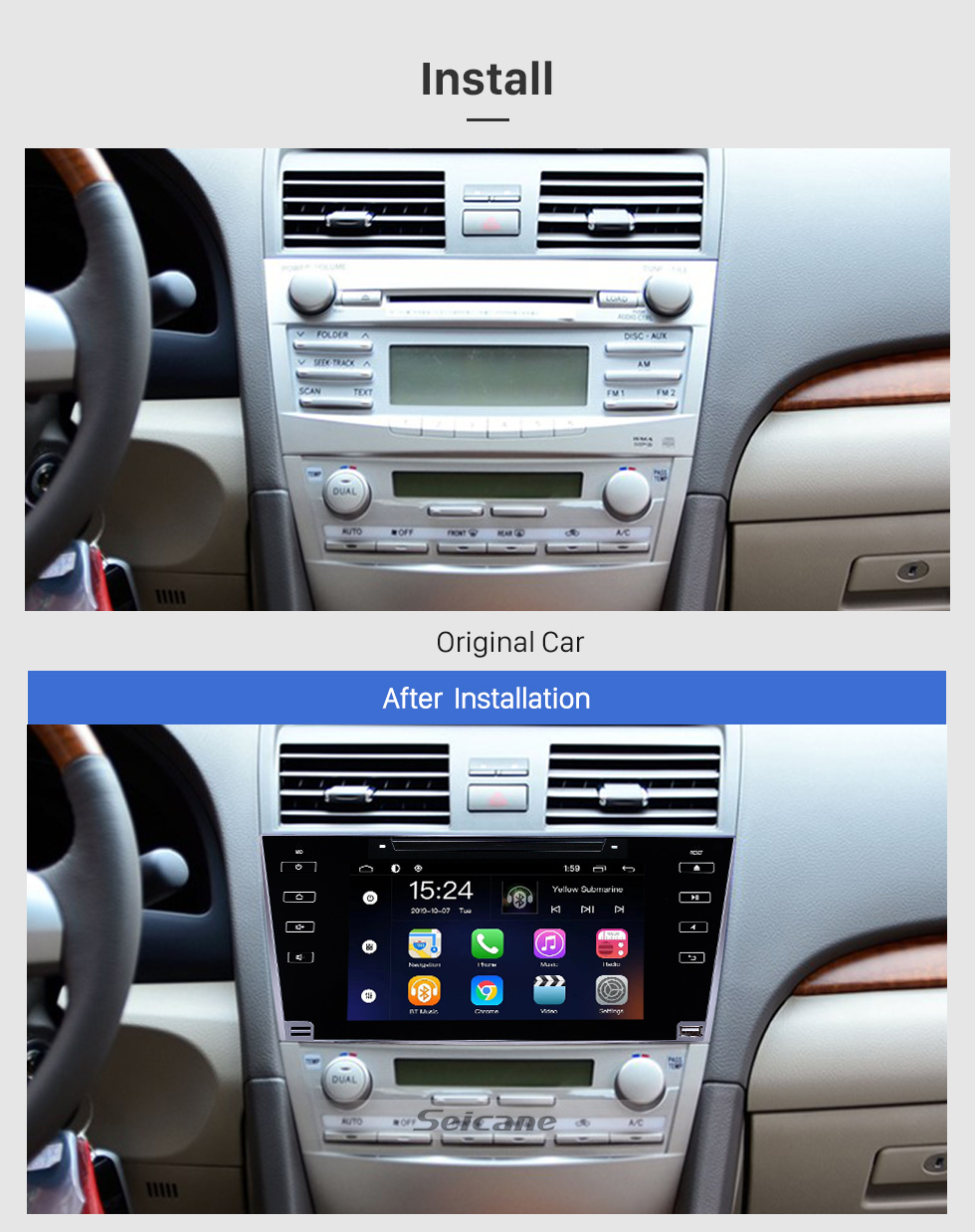 Seicane OEM 8 pulgadas Android 9.0 para 2007 2008 2009 2010 2011 Toyota Camry Radio Bluetooth HD Pantalla táctil Sistema de navegación GPS compatible con Carplay