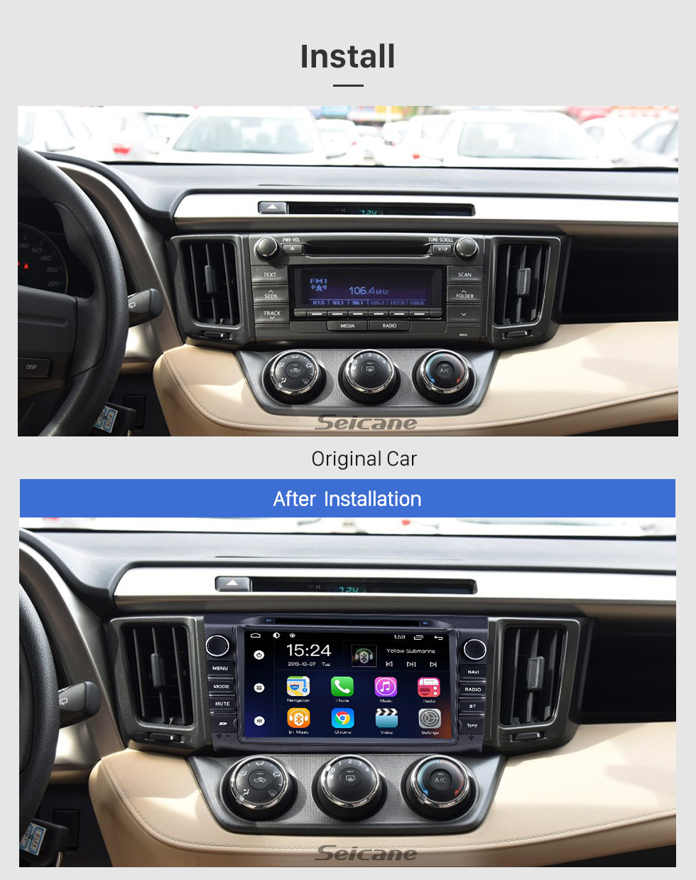 Seicane 8 pouces Android 9.0 pour 2006 2007 2008-2013 Radio Toyota RAV4 avec système de navigation GPS à écran tactile HD Prise en charge Bluetooth Carplay