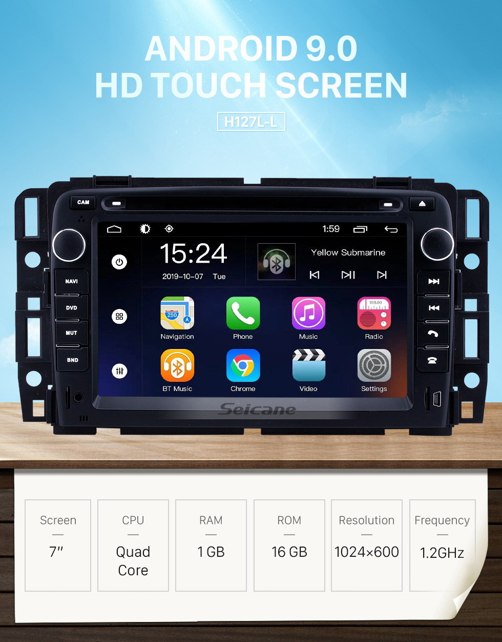 Seicane 7-дюймовый Android 9.0 для 2007 2008 2009-2012 General GMC Yukon / Chevy Chevrolet Tahoe / Buick Enclave / Hummer H2 Радио с HD-сенсорным экраном Система GPS-навигации Поддержка Bluetooth Carplay