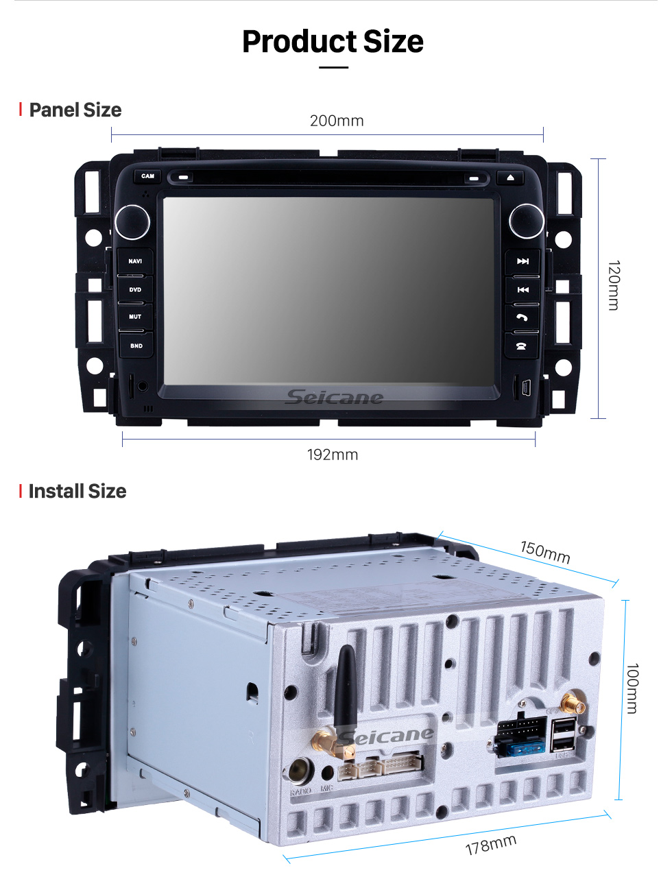 Seicane 7 pouces Android 9.0 pour 2007 2008 2009-2012 Général GMC Yukon / Chevrolet Chevrolet Tahoe / Buick Enclave / Hummer H2 Radio avec système de navigation GPS à écran tactile HD Prise en charge Bluetooth Carplay