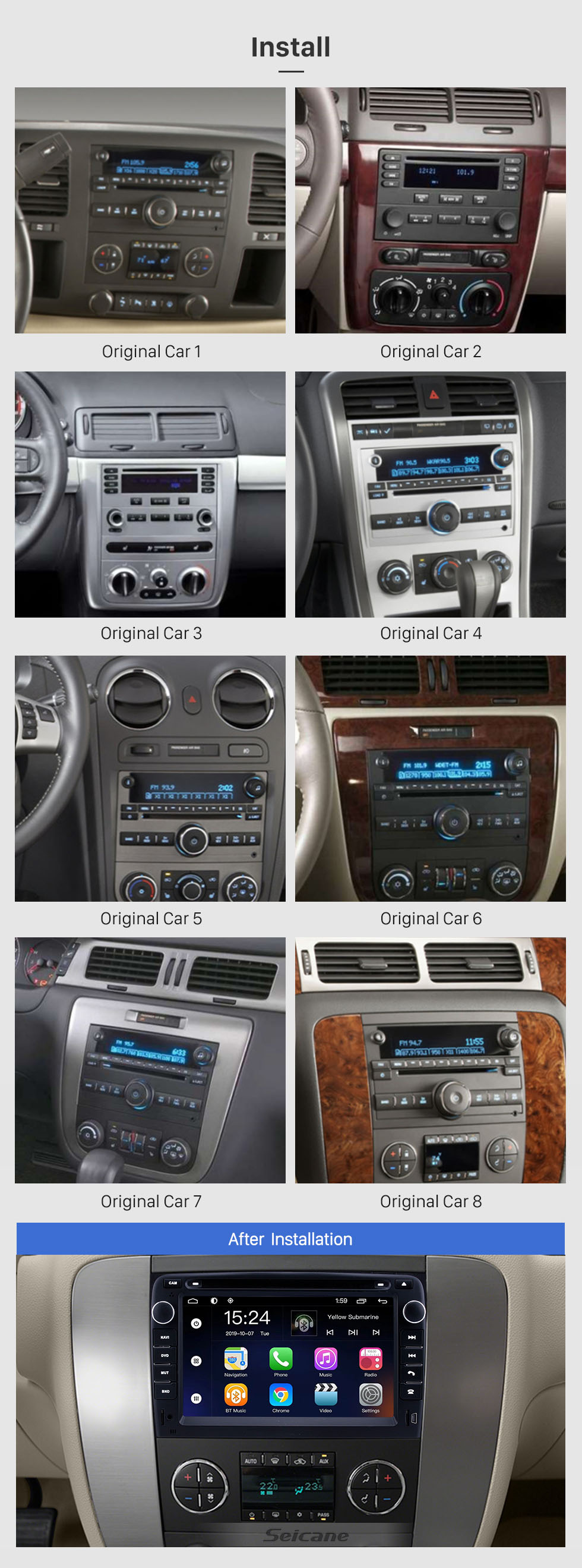 Seicane 7 Zoll Android 9.0 für 2007 2008 2009-2012 General GMC Yukon / Chevy Chevrolet Tahoe / Buick Enklave / Hummer H2 Radio mit HD Touchscreen GPS Navigationssystem Bluetooth Unterstützung Carplay