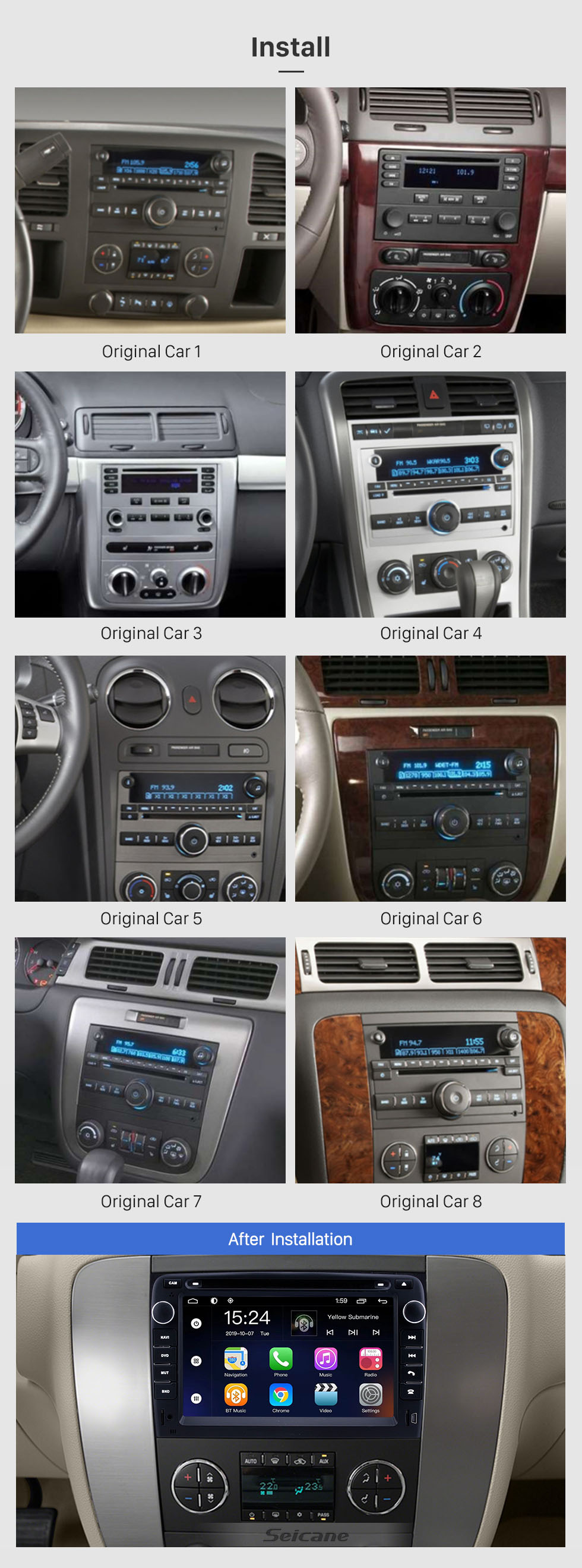 Seicane Android 9.0 de 7 polegadas para 2007 2008 2009-2012 Geral GMC Yukon / Chevy Chevrolet Tahoe / Enclave Buick / Hummer H2 Radio Com HD Touchscreen Sistema de navegação GPS Suporte Bluetooth Carplay