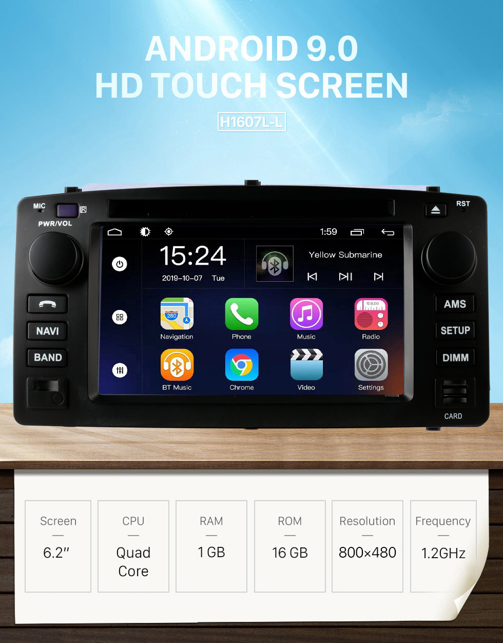 Seicane Écran tactile HD pour 2003 2004 2005-2012 Toyota Corolla E120 BYD F3 Radio Android 9.0 6.2 pouces Système de navigation GPS Support Bluetooth Carplay OBD2
