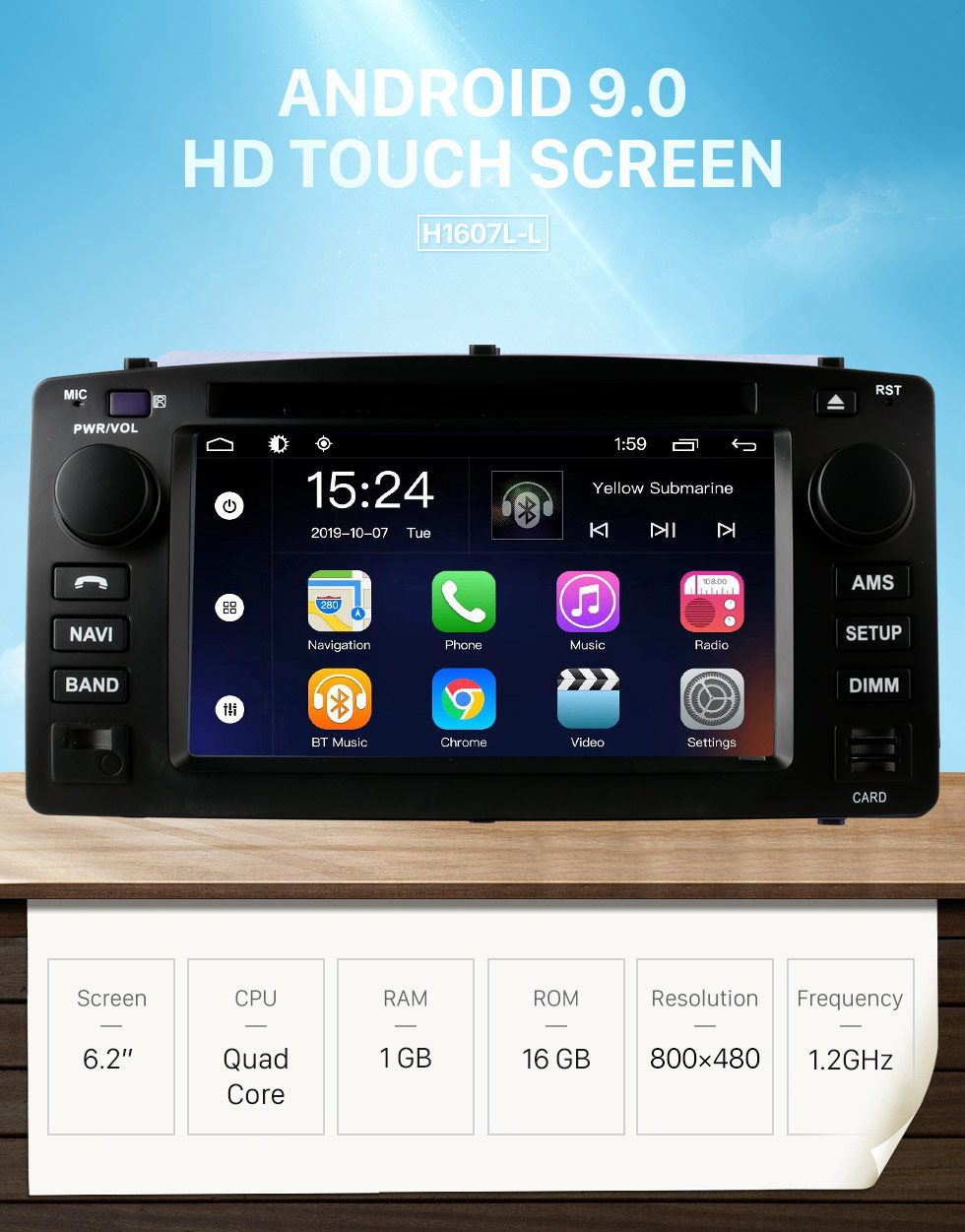 Seicane Pantalla táctil HD para 2003 2004 2005-2012 Toyota Corolla E120 BYD F3 Radio Android 9.0 6.2 pulgadas Sistema de navegación GPS Soporte Bluetooth Carplay OBD2