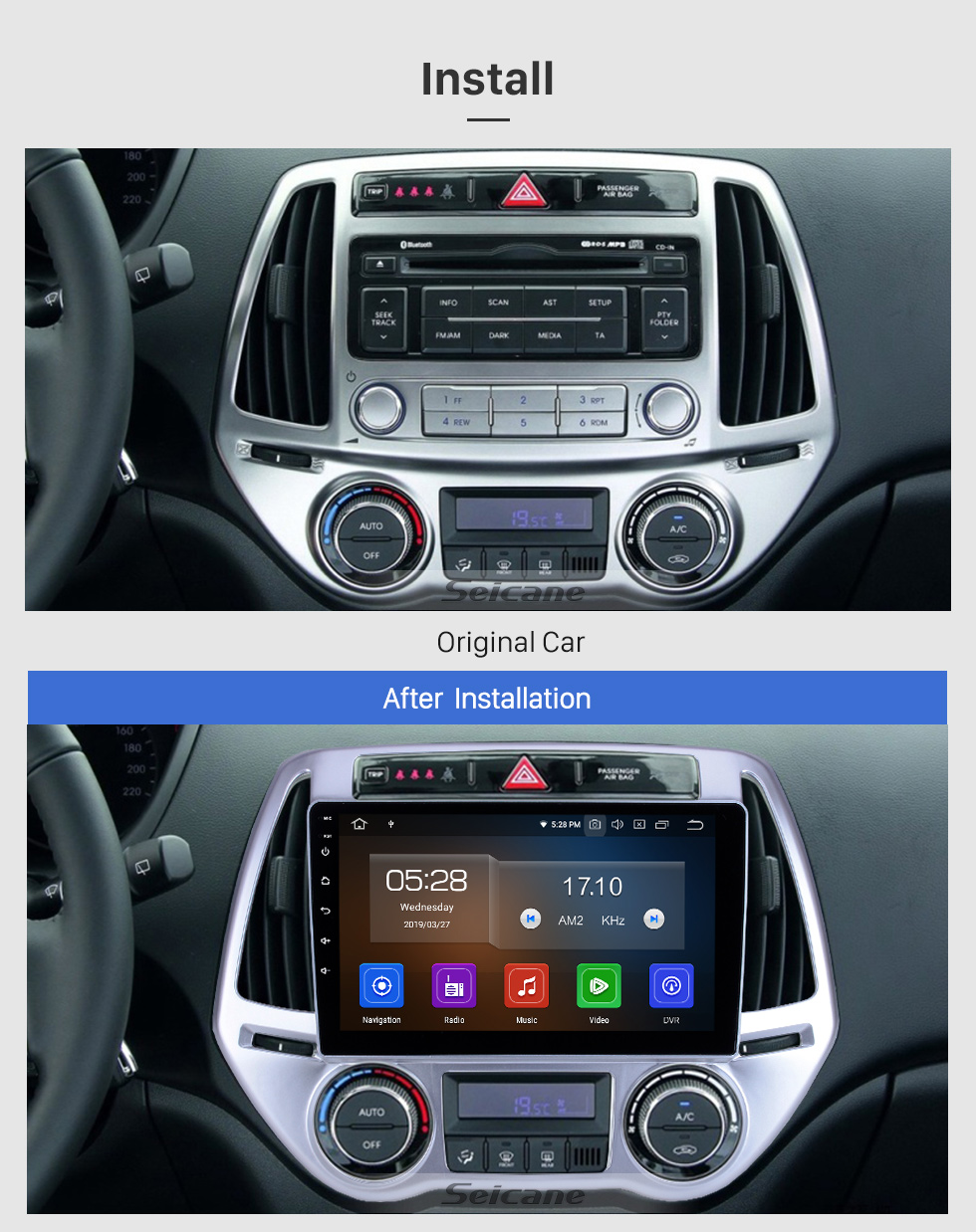 For 2012 2013 2014 Hyundai i20 Auto A/C Radio 9 inch