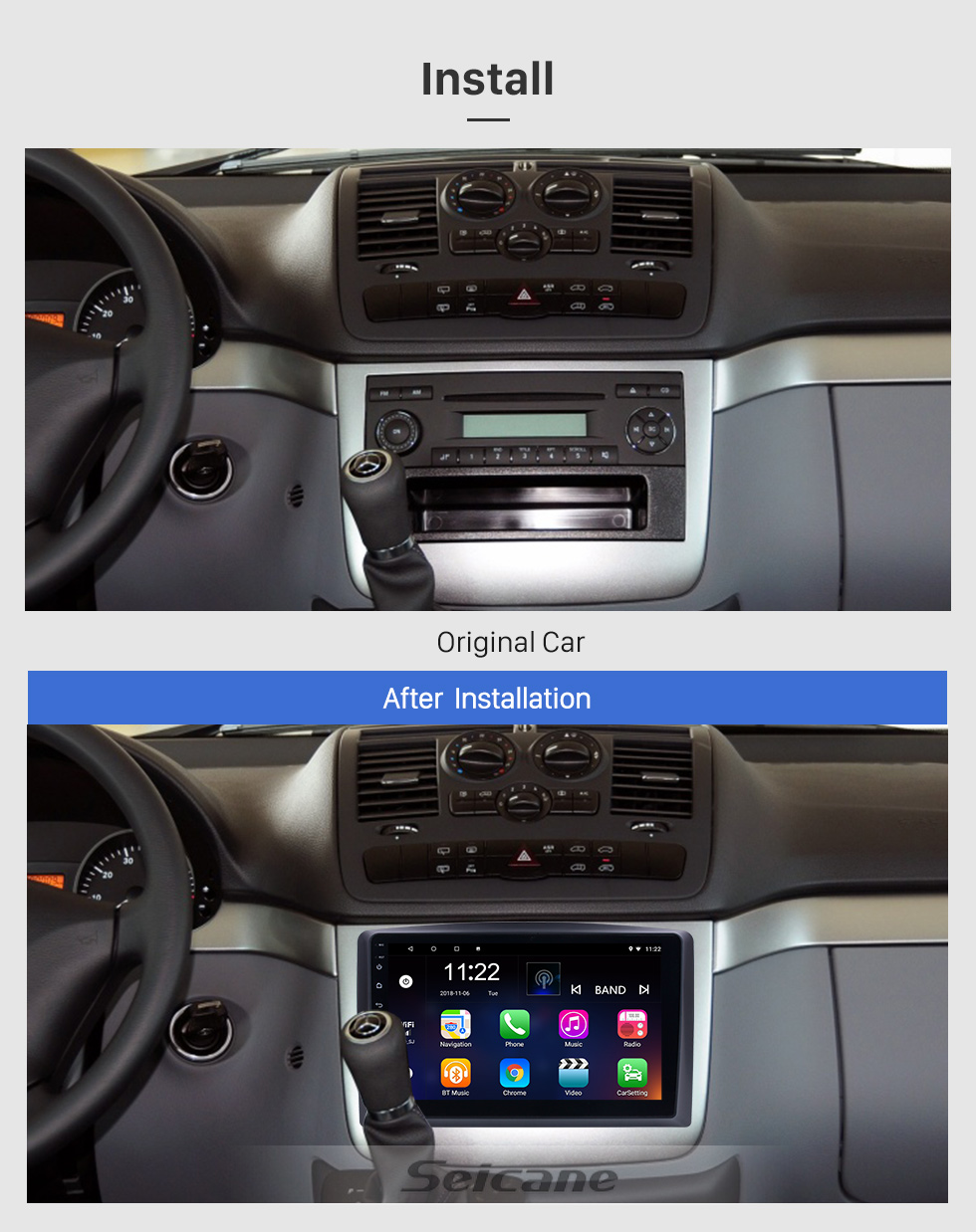 Seicane 10,1 Zoll Android 8.1 für 2010 2011 2012-2015 Mercedes Benz Vito Radio Bluetooth HD Touchscreen GPS-Navigationssystem Unterstützung Carplay TPMS Seicane 10,1 Zoll Android 8.1 für 2010 2011 2012-2015 Mercedes Benz Vito Radio Bluetooth HD Touchscreen GPS-Navigationssystem Unterstützung Carplay TPMS