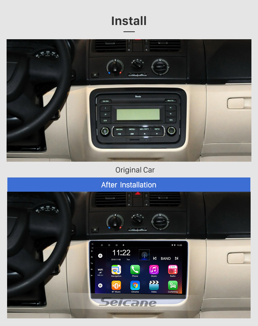Seicane 10,1 Zoll Android 8.1 für 2008 2009 2010-2014 Skoda Fabia Radio GPS-Navigationssystem mit HD-Touchscreen Bluetooth-Unterstützung Carplay DVR Seicane 10,1 Zoll Android 8.1 für 2008 2009 2010-2014 Skoda Fabia Radio GPS-Navigationssystem mit HD-Touchscreen Bluetooth-Unterstützung Carplay DVR
