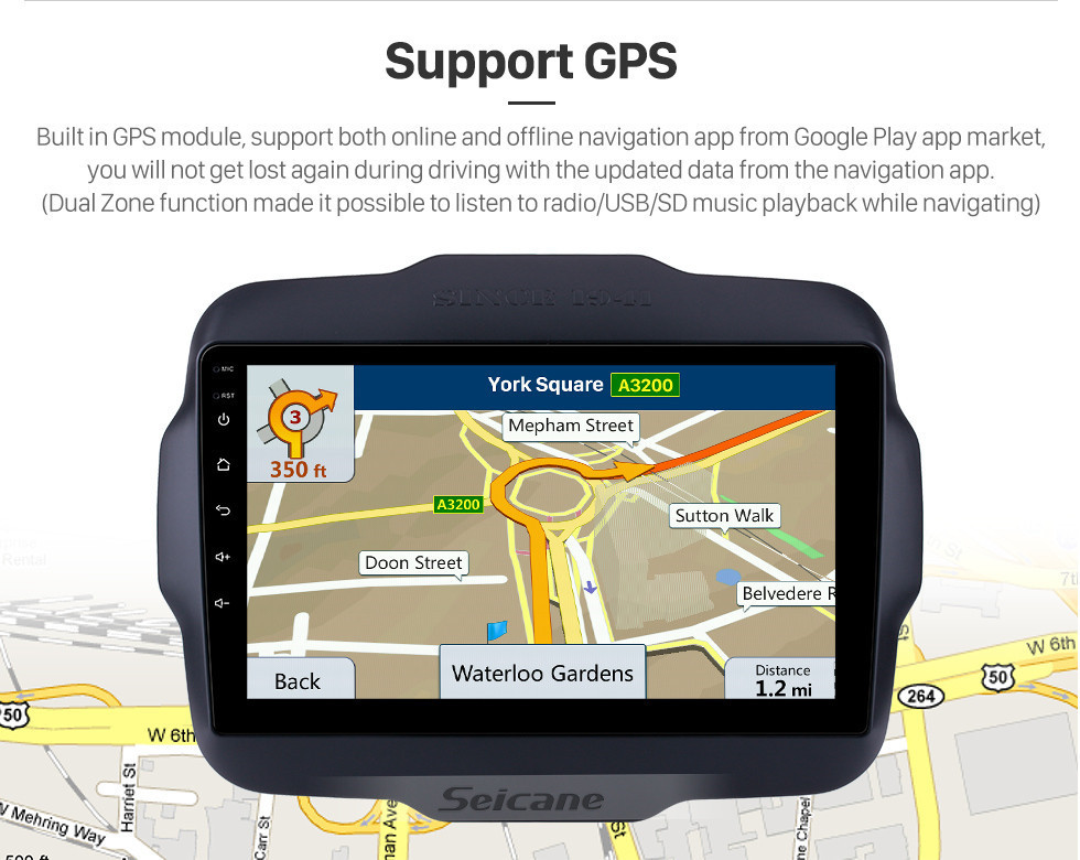 Seicane 2016 Jeep Renegade 9 pulgadas Pantalla táctil Android 13.0 Radio Sistema de navegación GPS con USB Bluetooth WIFI 1080P Aux Mirror Link Control del volante