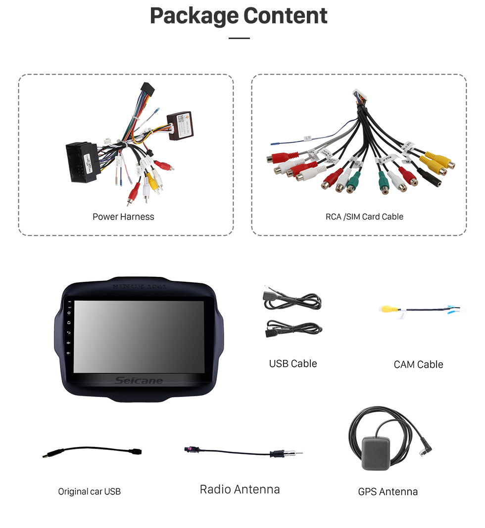 Seicane 2016 Jeep Renegade 9 pulgadas Pantalla táctil Android 13.0 Radio Sistema de navegación GPS con USB Bluetooth WIFI 1080P Aux Mirror Link Control del volante