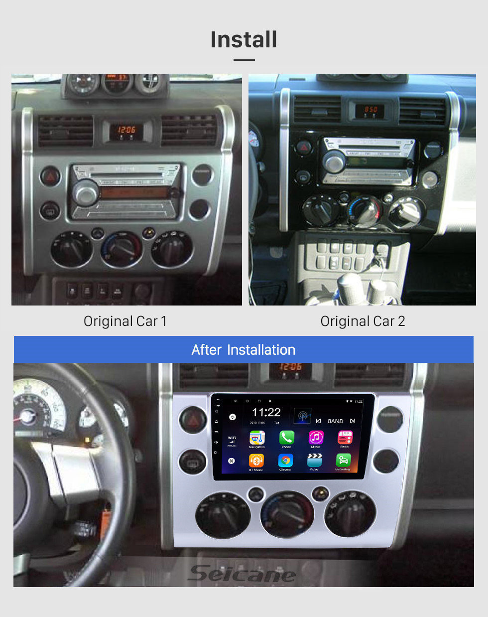 Seicane Pantalla táctil completa de 9 pulgadas 2007-2018 Toyota FJ CRUISER Android 10.0 Radio Sistema de navegación GPS Bluetooth WiFi Cámara de vista trasera Mirror Link OBD2 DVR Control del volante