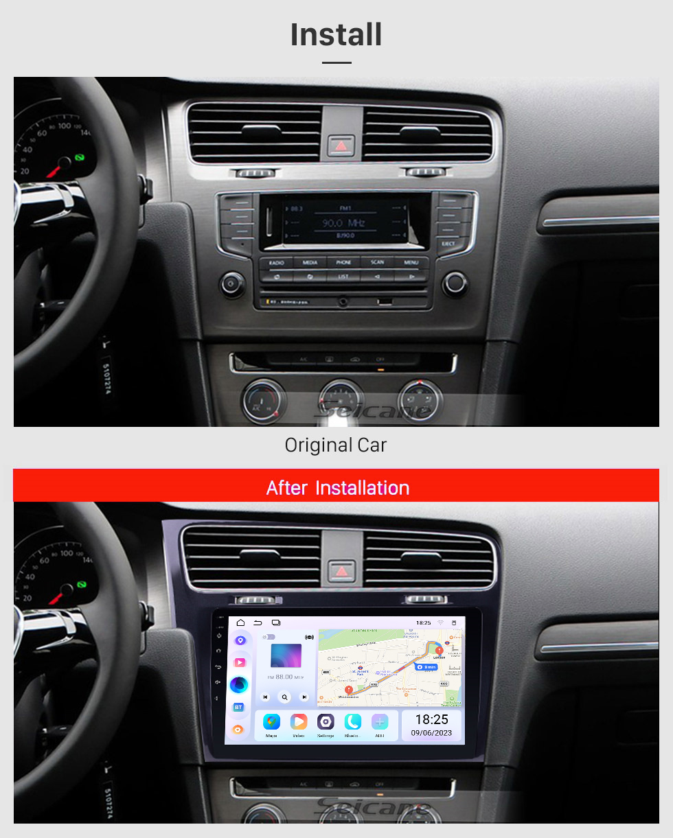 Seicane Pantalla táctil HD 10.1 pulgadas Android 13.0 para 2013 2014 2015 VW Volkswagen Golf 7 LHD Radio de navegación GPS con WIFI Soporte Bluetooth Cámara trasera 1080P