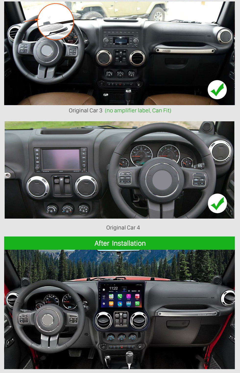 Seicane 10.1 pulgadas Android 10.0 para JEEP Wrangler 2011 2012 2013 2014 2015 2016 2017 Radio Sistema de navegación GPS con pantalla táctil HD Soporte Bluetooth Carplay OBD2