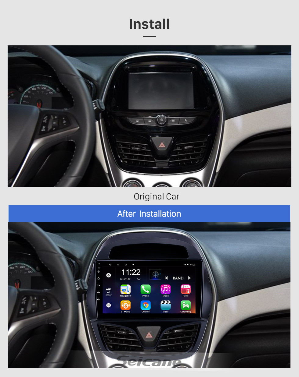 Seicane Android 10.0 9 polegadas Touchscreen Navegação GPS Rádio para 2015-2018 chevy Chevrolet Spark Beat Daewoo Martiz com suporte Bluetooth Carplay SWC DAB +