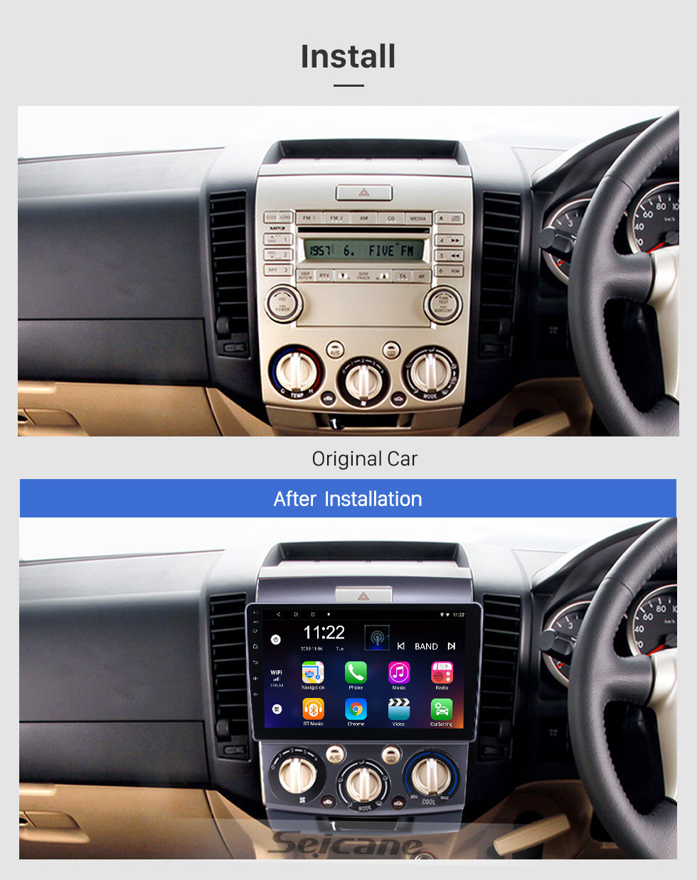 Seicane 9-дюймовый GPS-навигатор Android 13.0 для Ford Everest / Ranger Mazda BT-50 2006-2010 гг. С сенсорным экраном HD Поддержка Bluetooth Carplay TPMS
